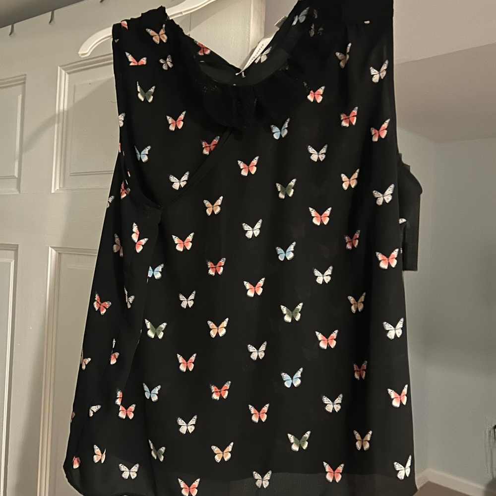 LC Lauren Conrad Black Top with Colorful Butterfly Print